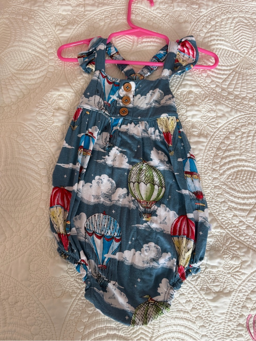 Posh Peanut Blue Hot Air Balloon Print One-Piece Bodysuit